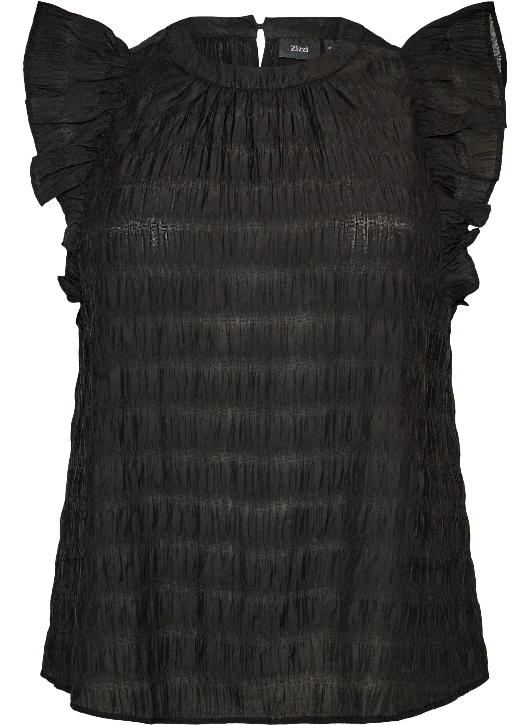 Zizzifashion Sleeveless blouse with texture and ruffles, Black, Packshot image number 0
