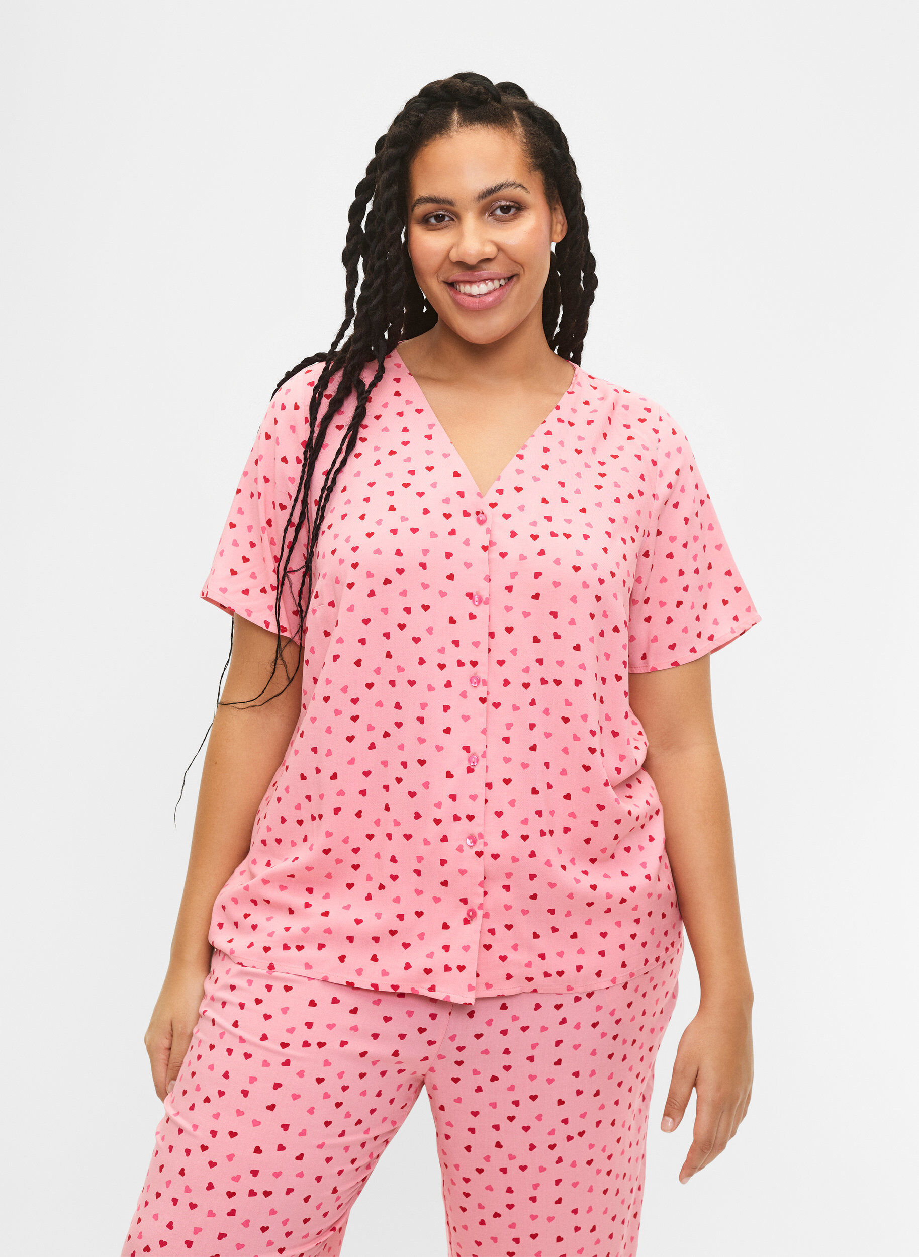 Zizzifashion Printed viscose nightshirt, Rose, Model image number 0