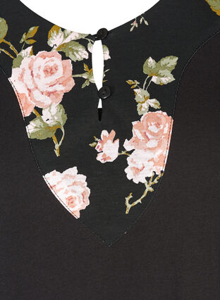 Long-sleeved cotton pyjama top, Black w. Flower, Packshot image number 2