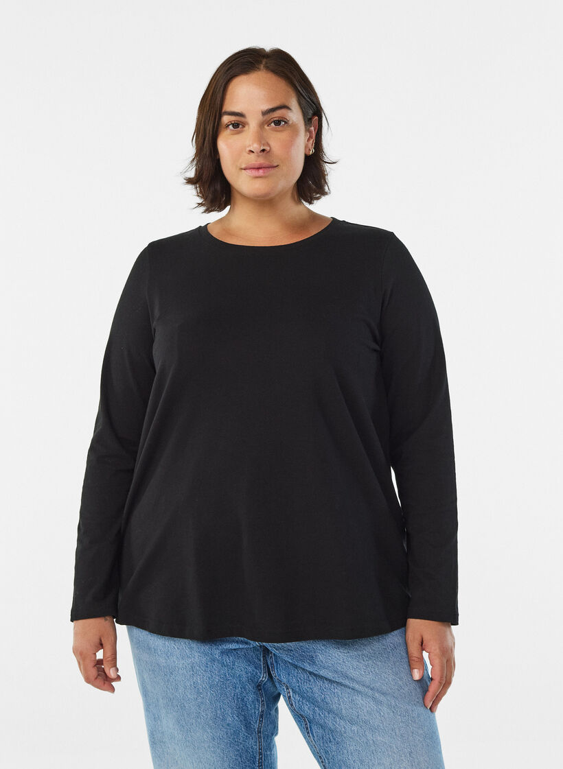 Basic jersey blouse with long sleeves, Black, Model image number 0