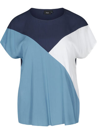 Short-sleeved viscose blouse with print, Black Iris, Packshot image number 0