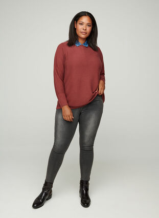 Ribbed knitted sweater with a round neck, Wild Ginger, Model image number 3