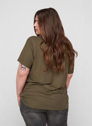 Short-sleeved t-shirt in ribbed fabric, Olive Night, Model image number 1