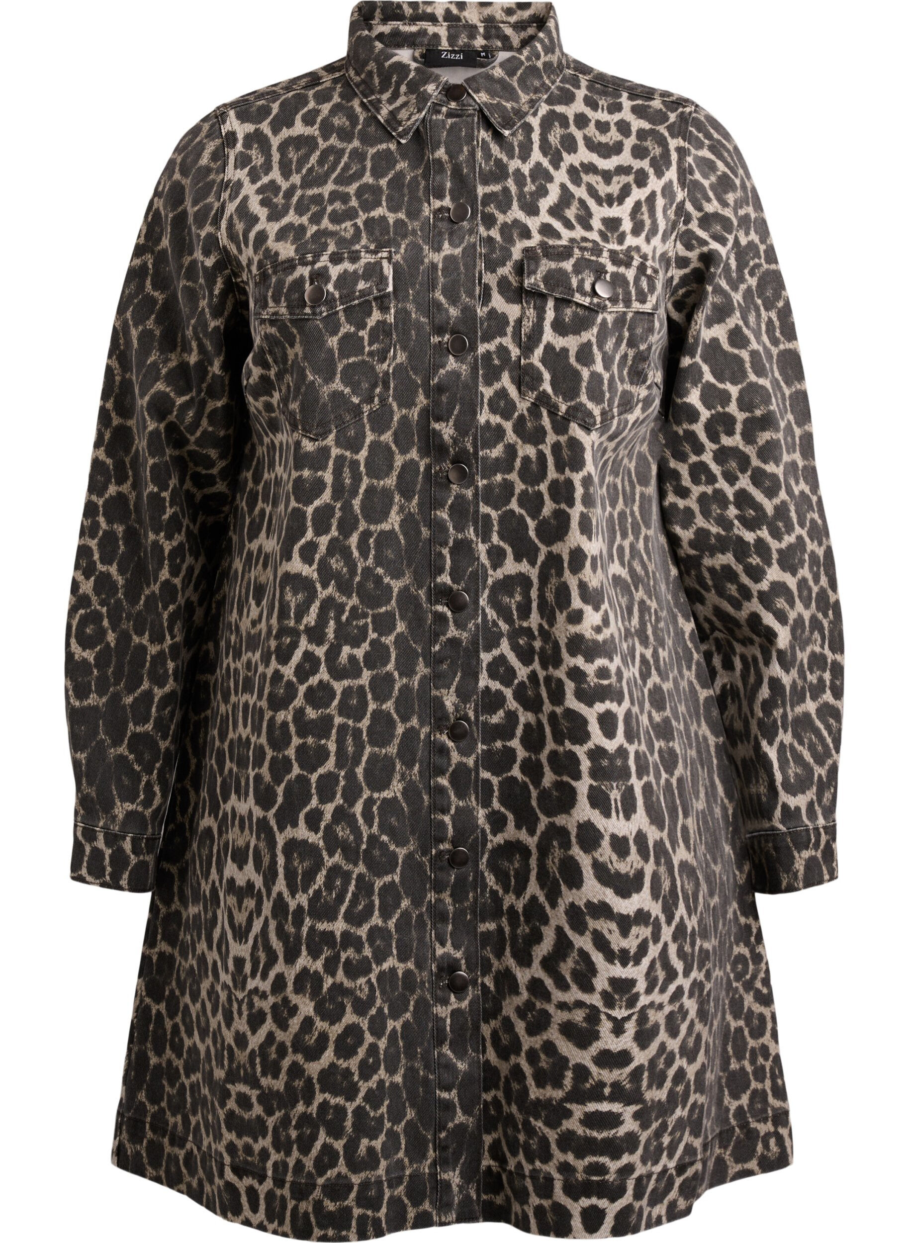 Zizzifashion Long-sleeved denim dress with leopard print, Brown, Packshot image number 0