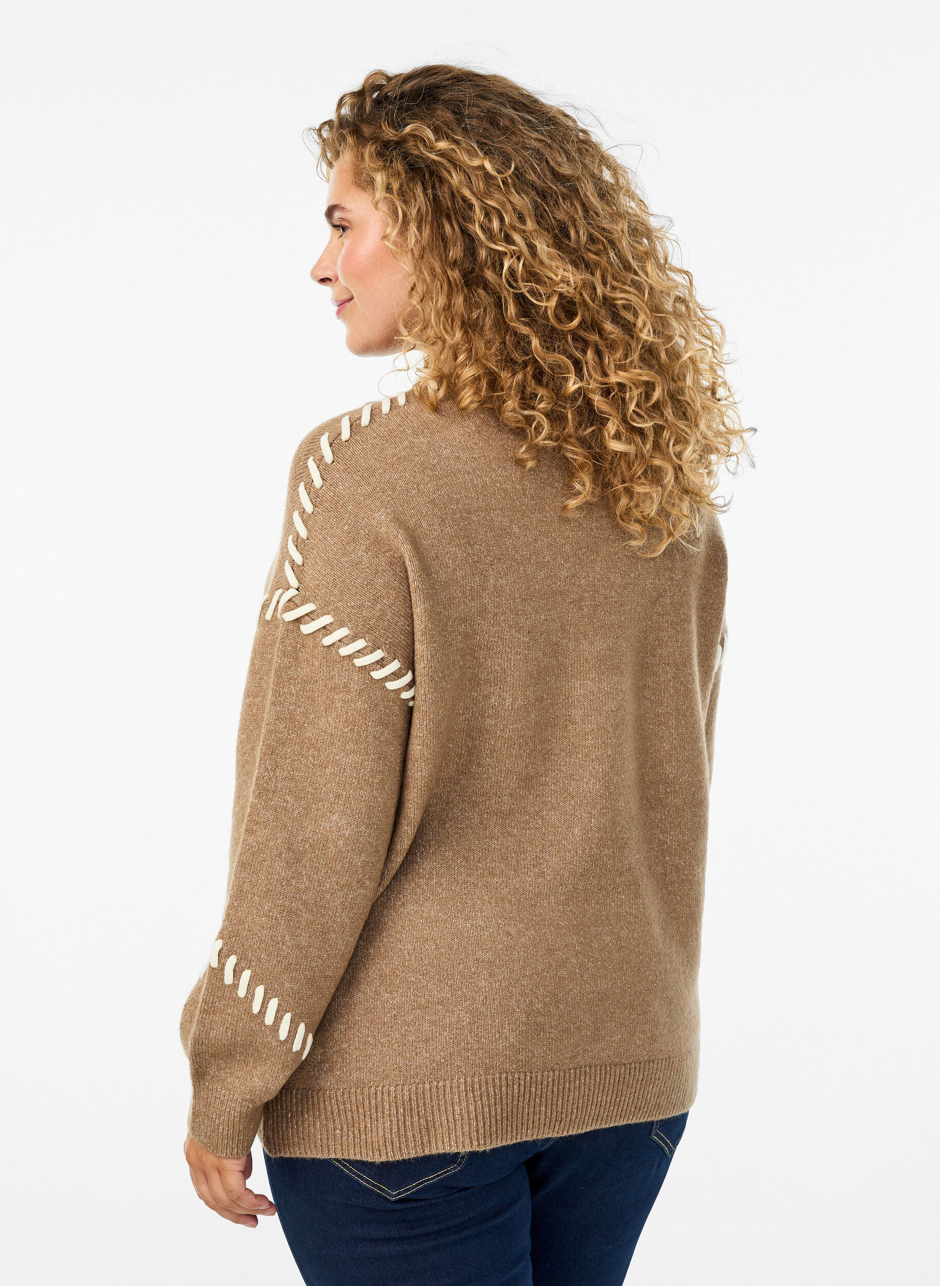 Zizzifashion Jumper with decorative stitching, Brown, Model image number 2