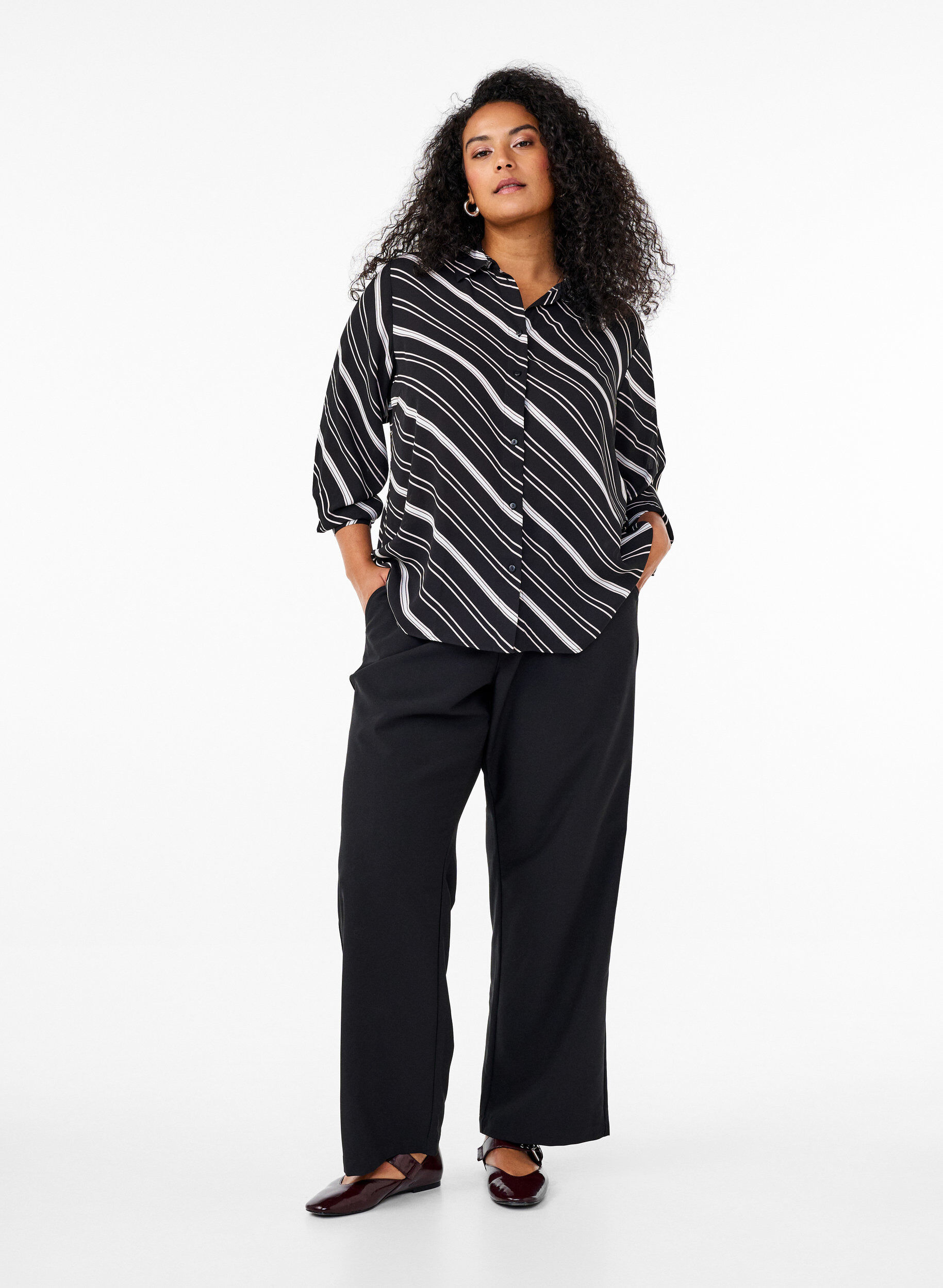 Zizzifashion Patterned shirt with long sleeves, Black Stripe, Model image number 2