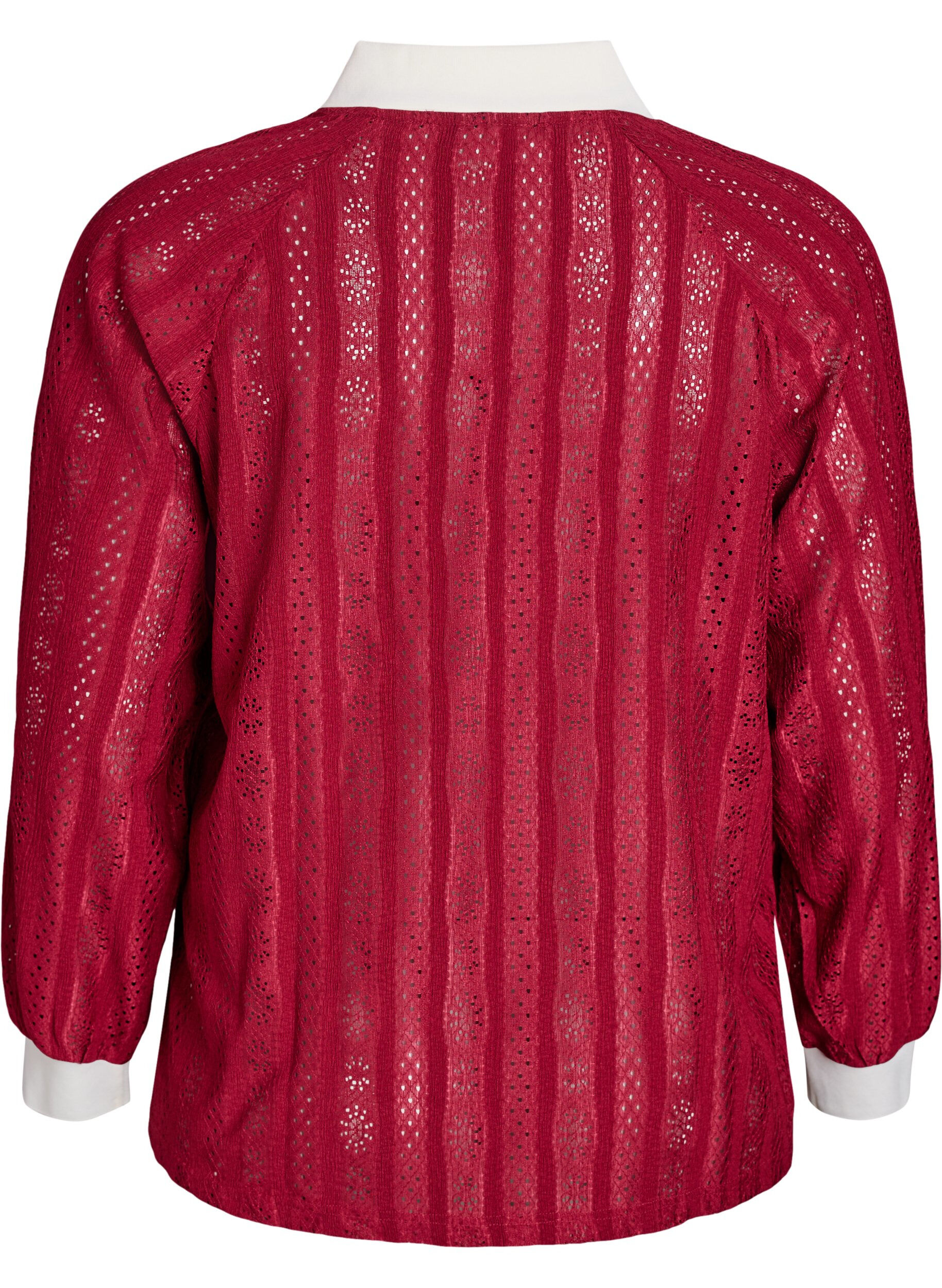 Zizzifashion Textured jersey blouse with contrast details, Red, Packshot image number 1