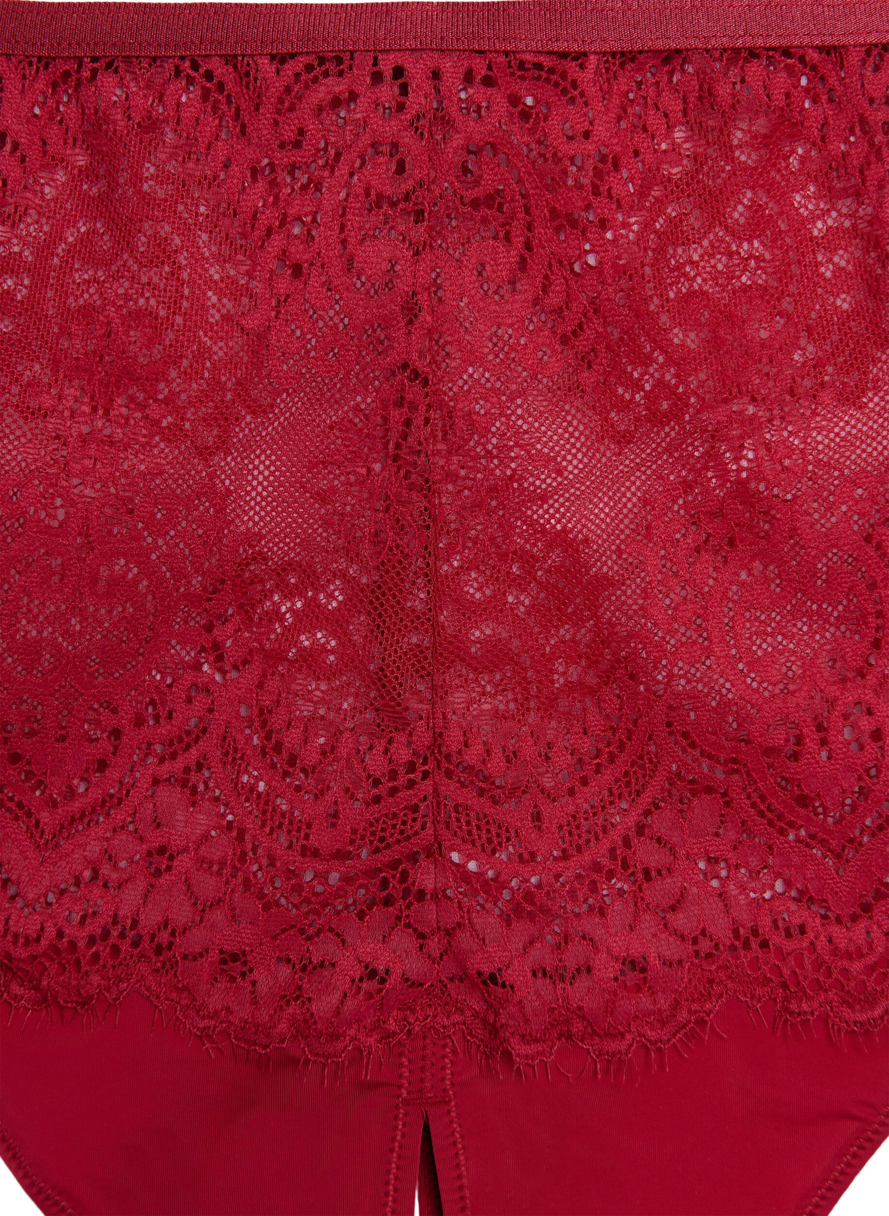 Zizzifashion Lace hipster thong with an opening at the bottom, Red, Packshot image number 2