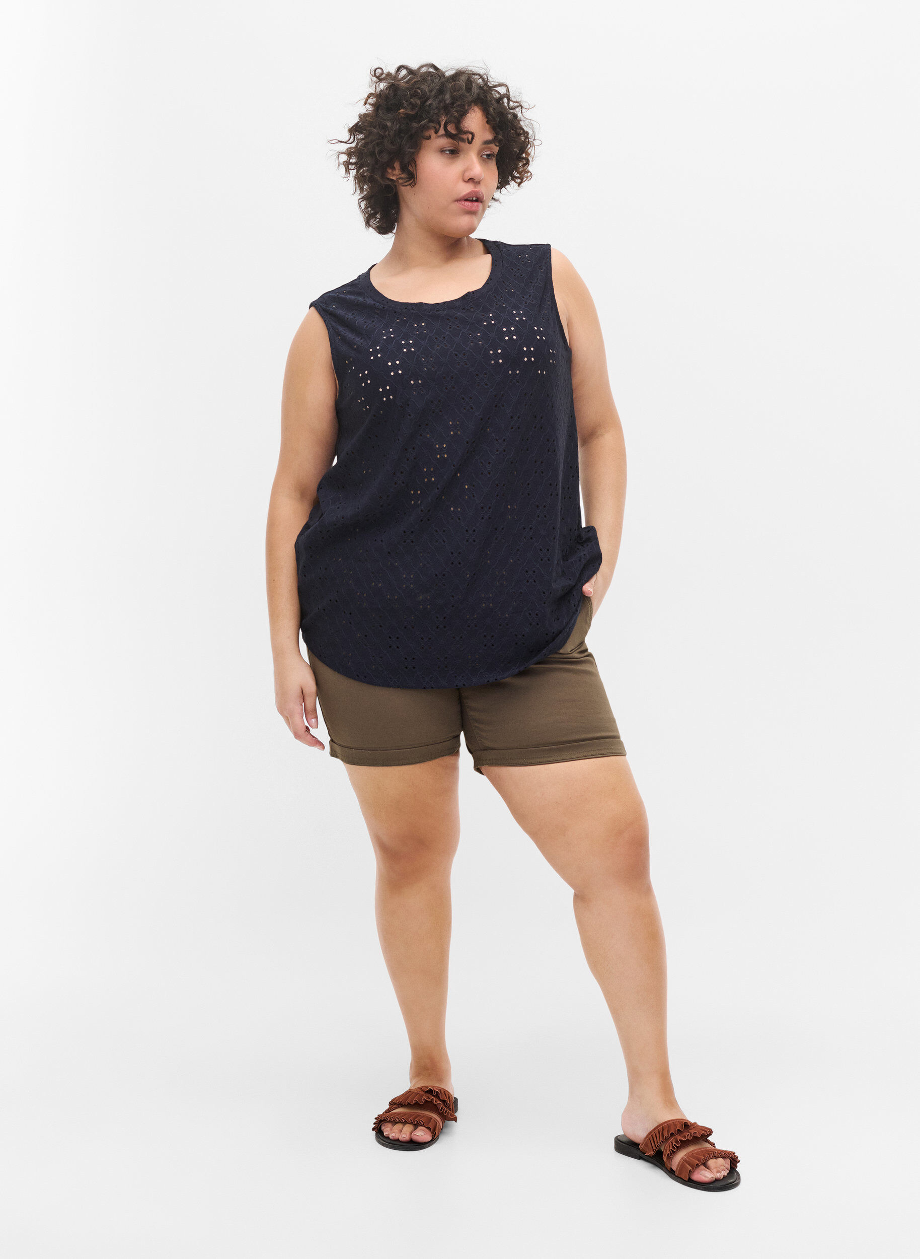 Zizzifashion Top with broderie anglaise, Night Sky, Model image number 2