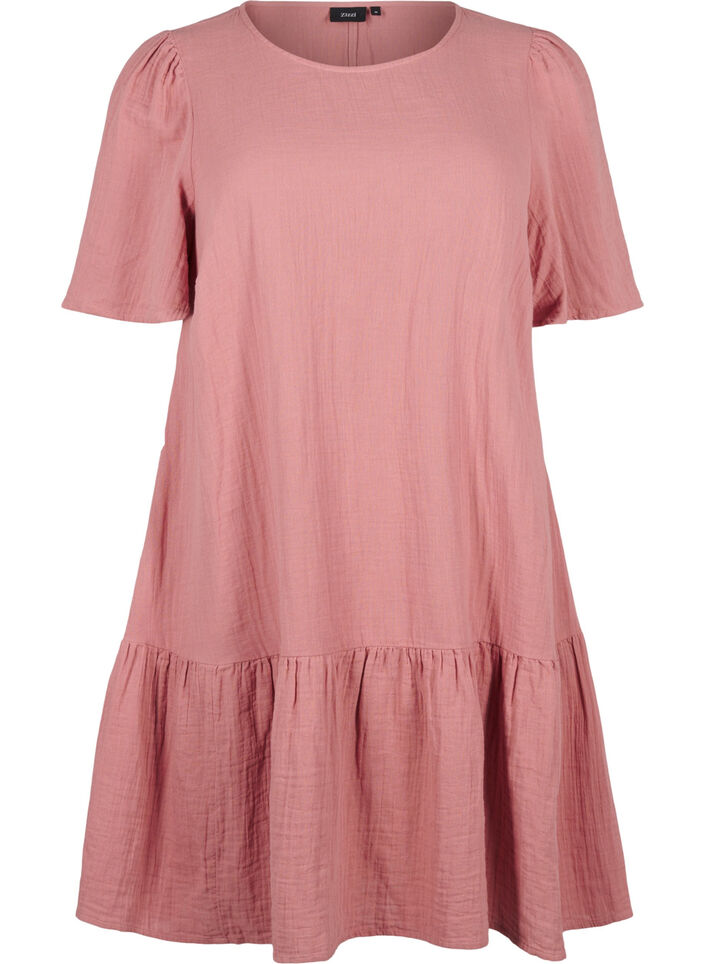 Cotton short-sleeved dress with a-line cut, Old Rose, Packshot image number 0