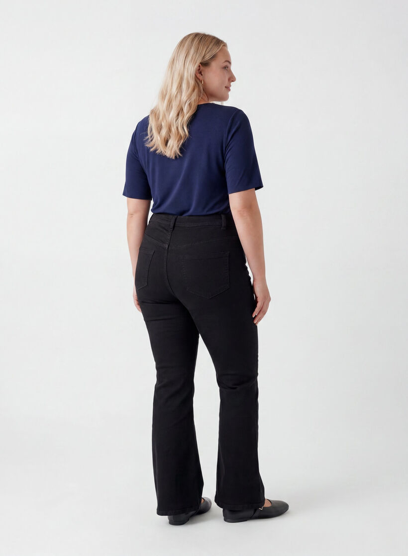 Short-sleeved woven blouse with round neck, Blue, Model image number 2