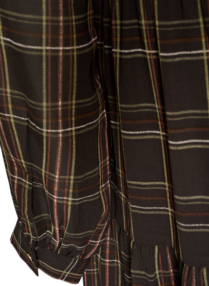 Checked midi dress with a tiered skirt, Brown, Packshot
