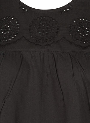 Short-sleeved blouse with broderie anglaise, Black, Packshot image number 2