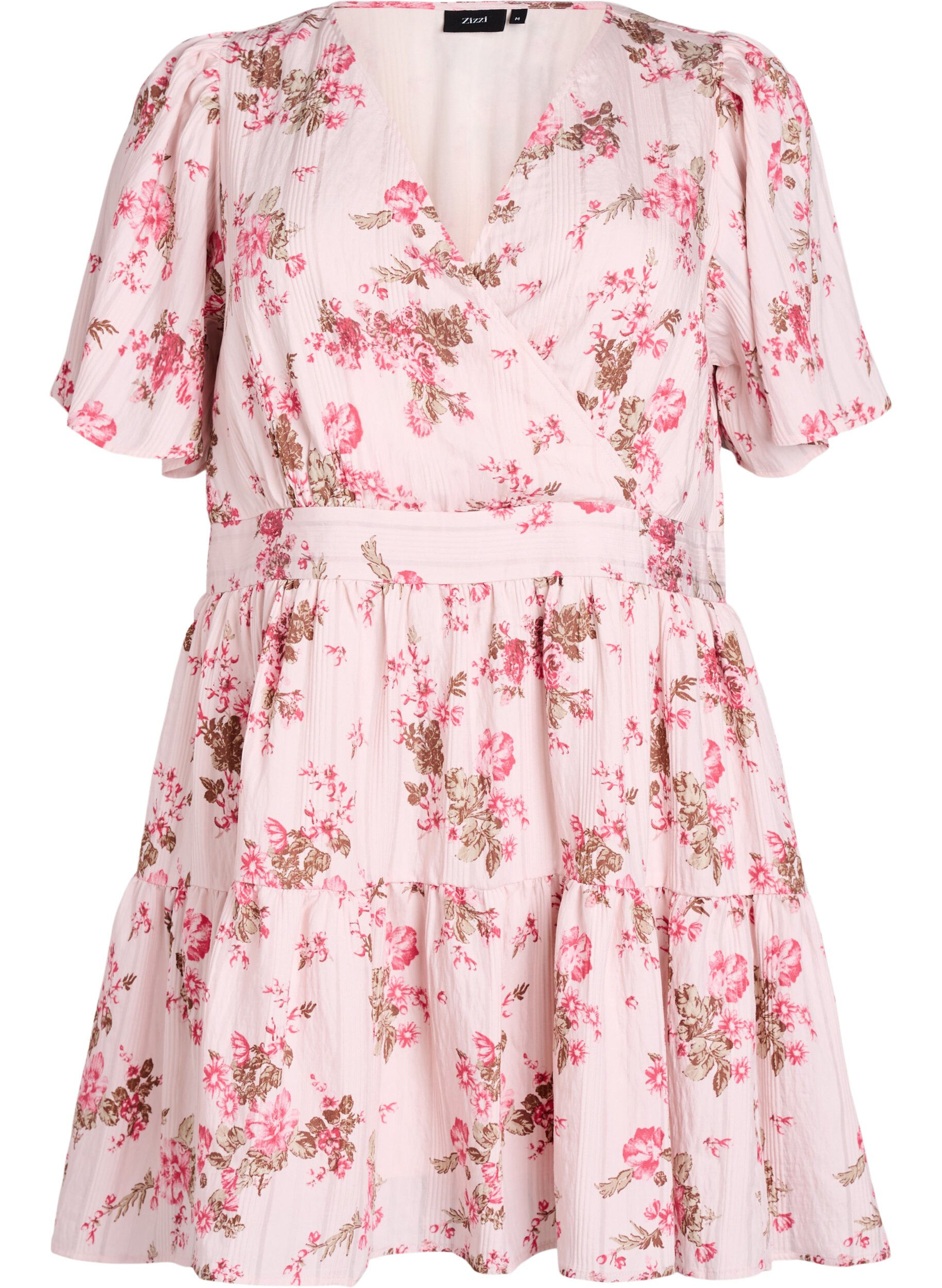 Short dress with floral print and V-neck