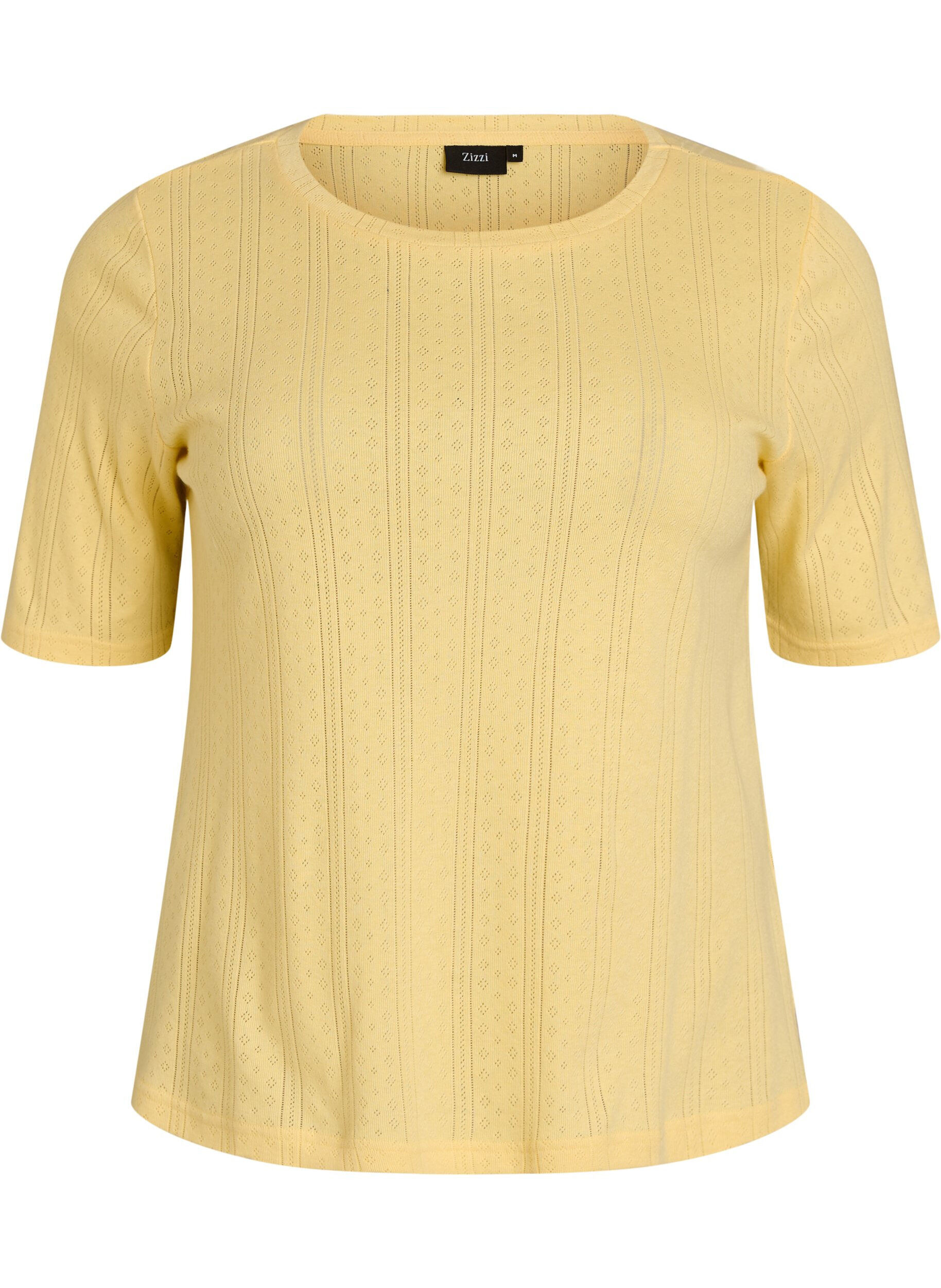 Zizzifashion Cotton T-shirt with eyelet embroidery, Yellow, Packshot image number 0