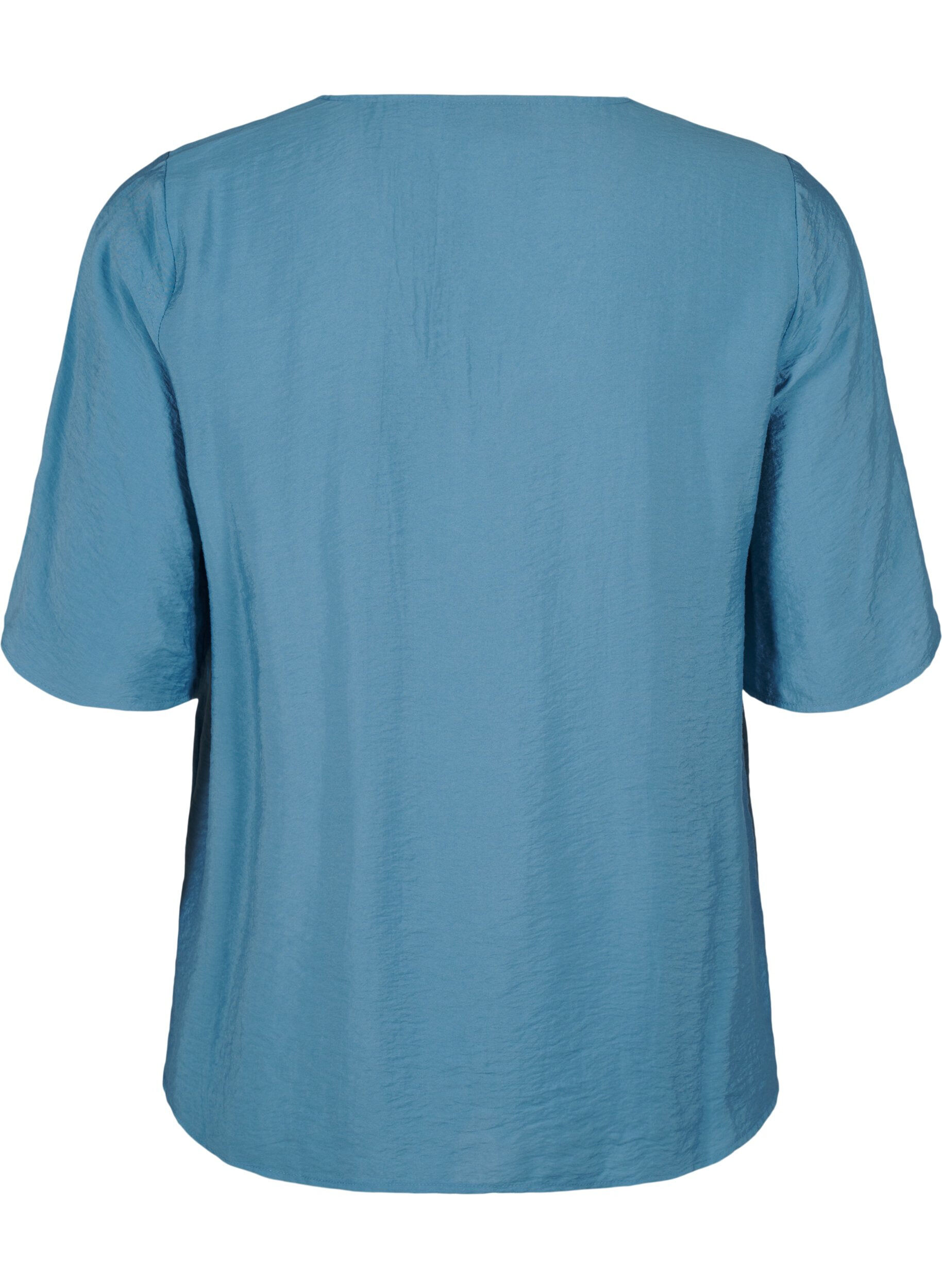 Zizzifashion Viscose blouse with v-neck and embroidery detail, Light Blue, Packshot image number 1
