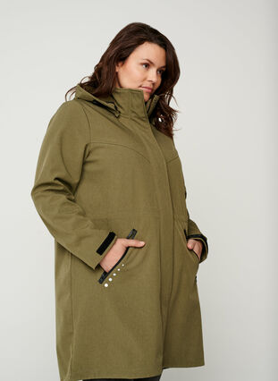 Long, hooded softshell jacket, Ivy green, Model image number 0