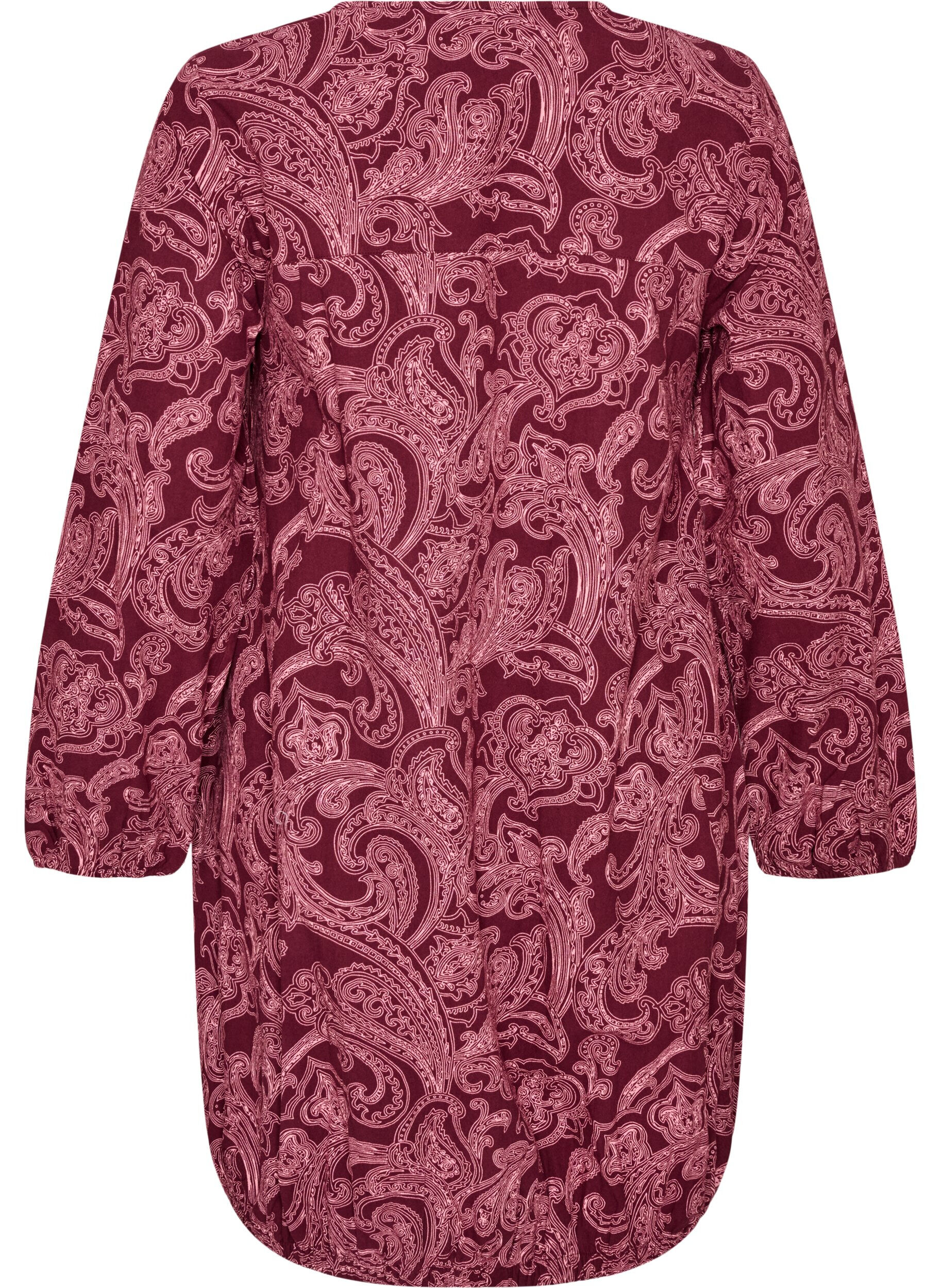 ZizzifashionShort cotton dress with an elasticated hem and long sleeves, Dark Bordeaux, Packshot image number 1