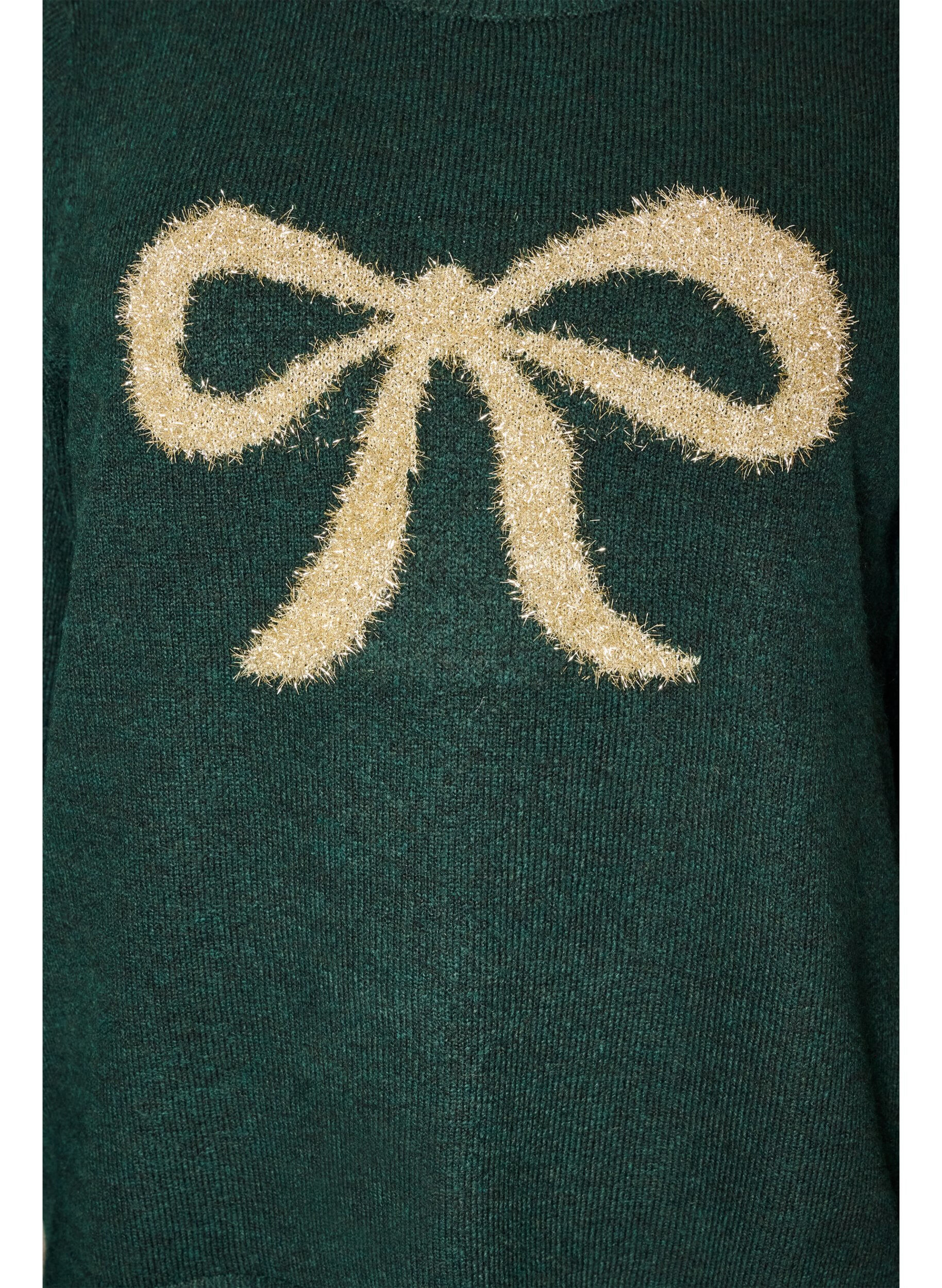 ZizzifashionKnitted blouse with glitter bow, Green, Packshot image number 2