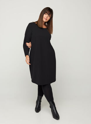 Plain A-line dress, Black, Model image number 3