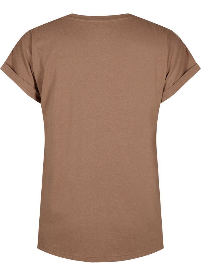 Short sleeve cotton blend T-shirt, Brown, Packshot image number 1