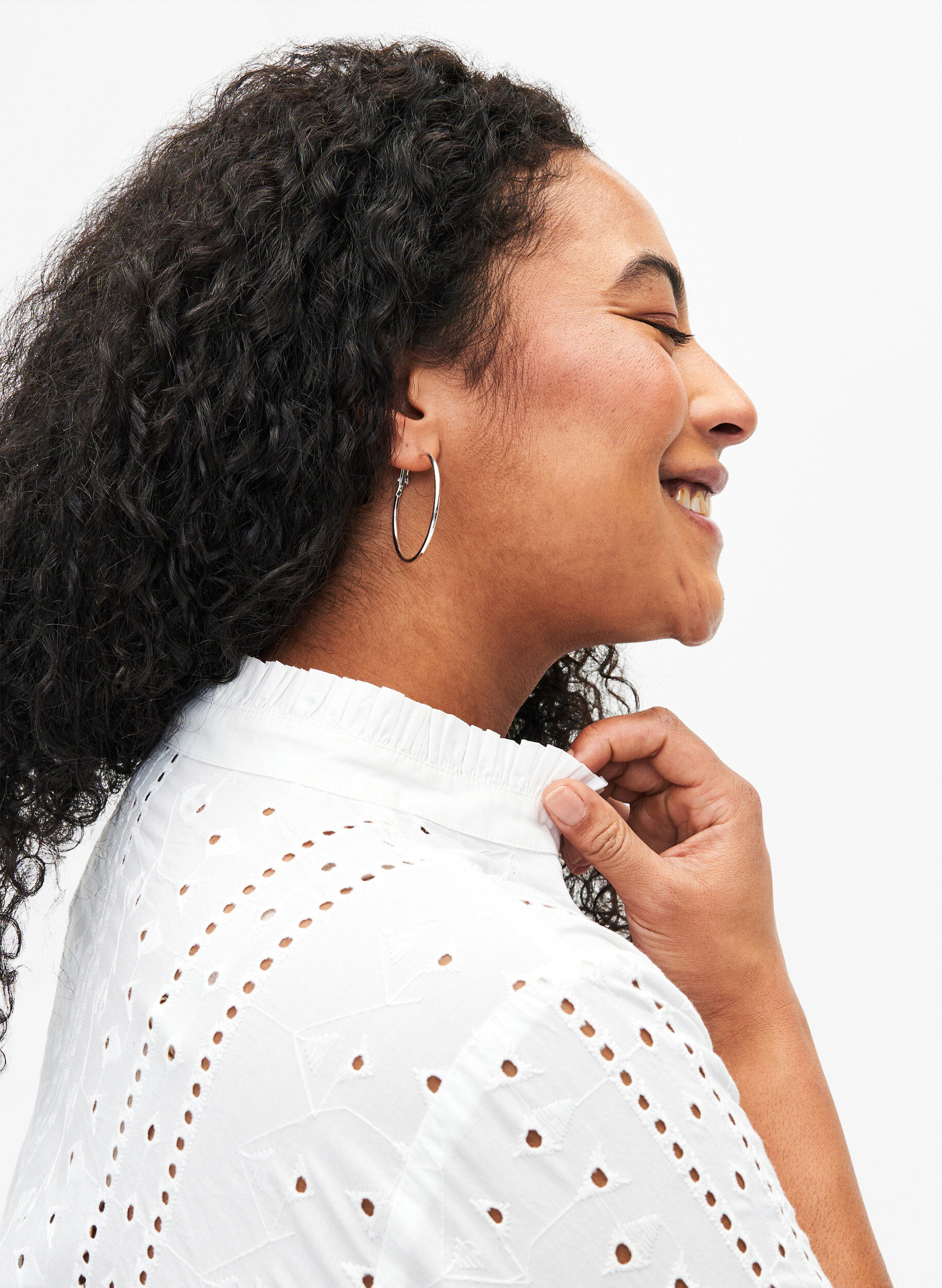 Zizzifashion Cotton shirt with hole pattern, Bright White, Model image number 2