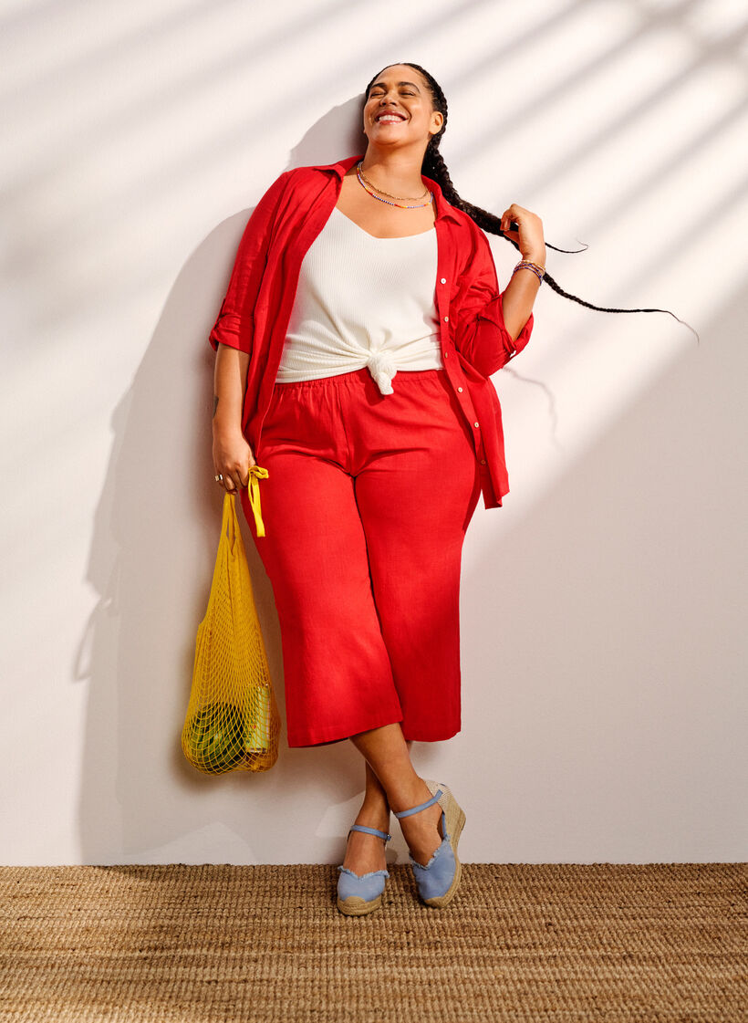 Shirt blouse with button closure in cotton-linen blend, Hibiscus, Image image number 0