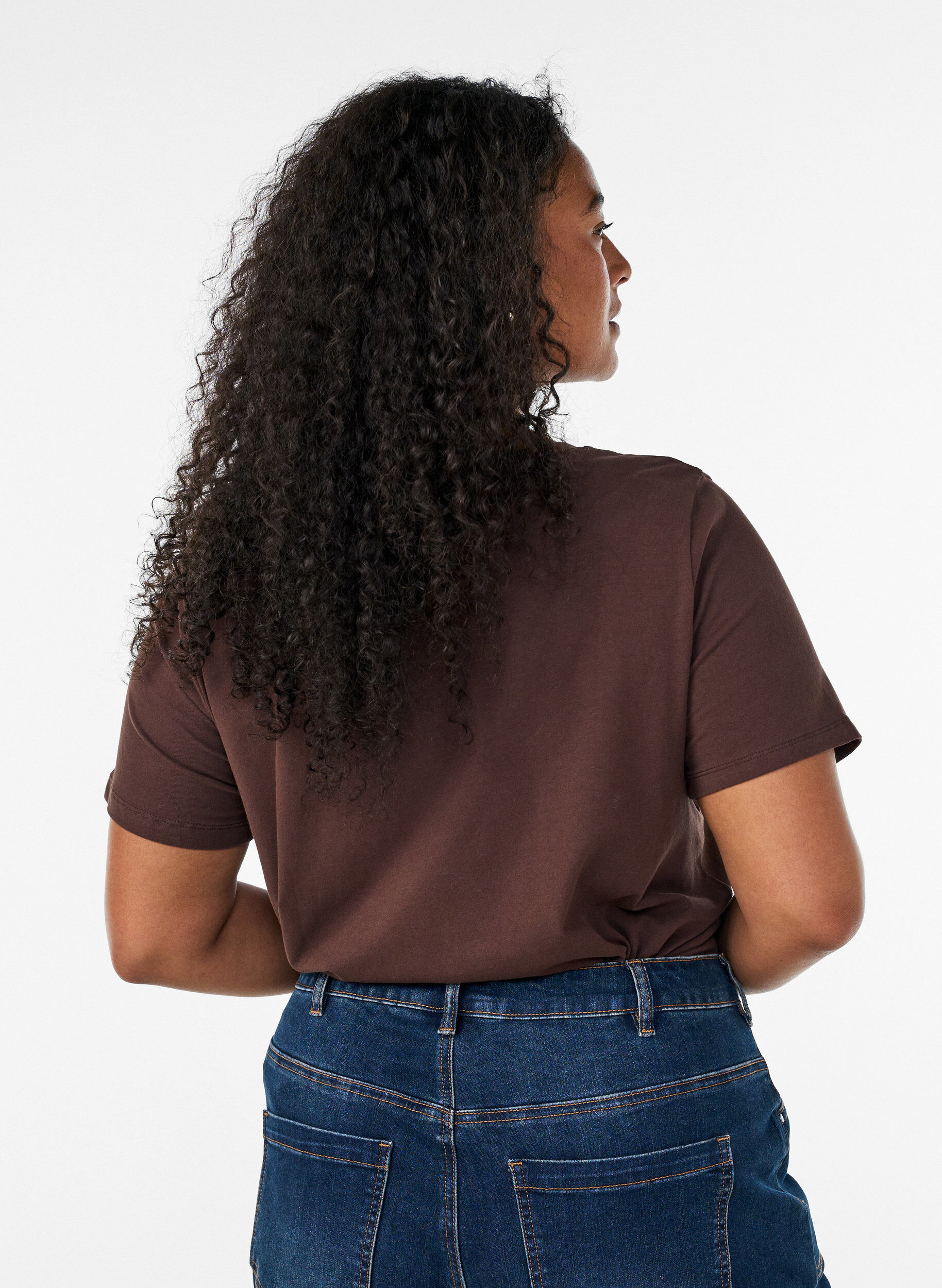 ZizzifashionBasic plain cotton t-shirt, Brown, Model image number 2
