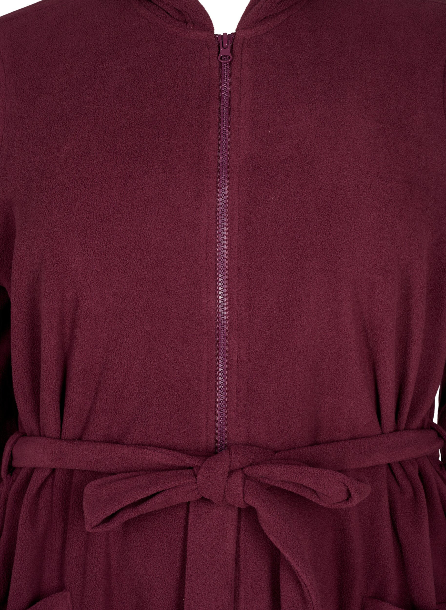 Zizzifashion Morning robe with zipper and hood, Dark Bordeaux, Packshot image number 2
