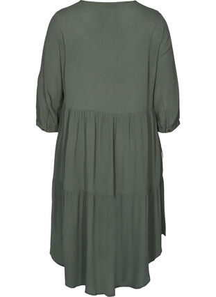 A-line viscose dress with 3/4 sleeves, Thyme, Packshot image number 1