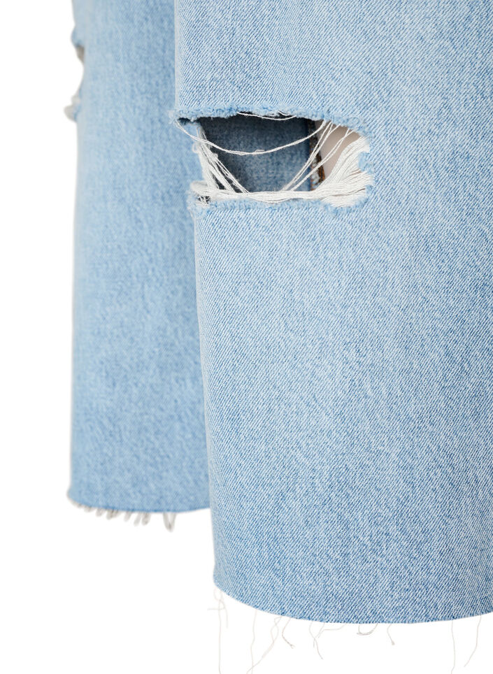Cropped jeans with a distressed look and raw edges, Light Blue, Packshot