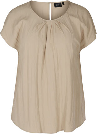 Short-sleeved viscose blouse with round neck, Light Taupe, Packshot image number 0
