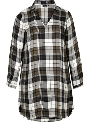 Checked viscose tunic, Army Check, Packshot image number 0