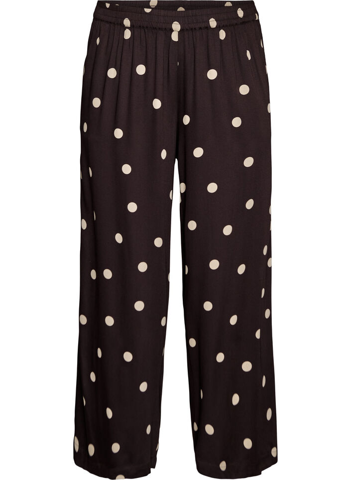 Viscose trousers with polka dots and wide legs, Brown, Packshot image number 0
