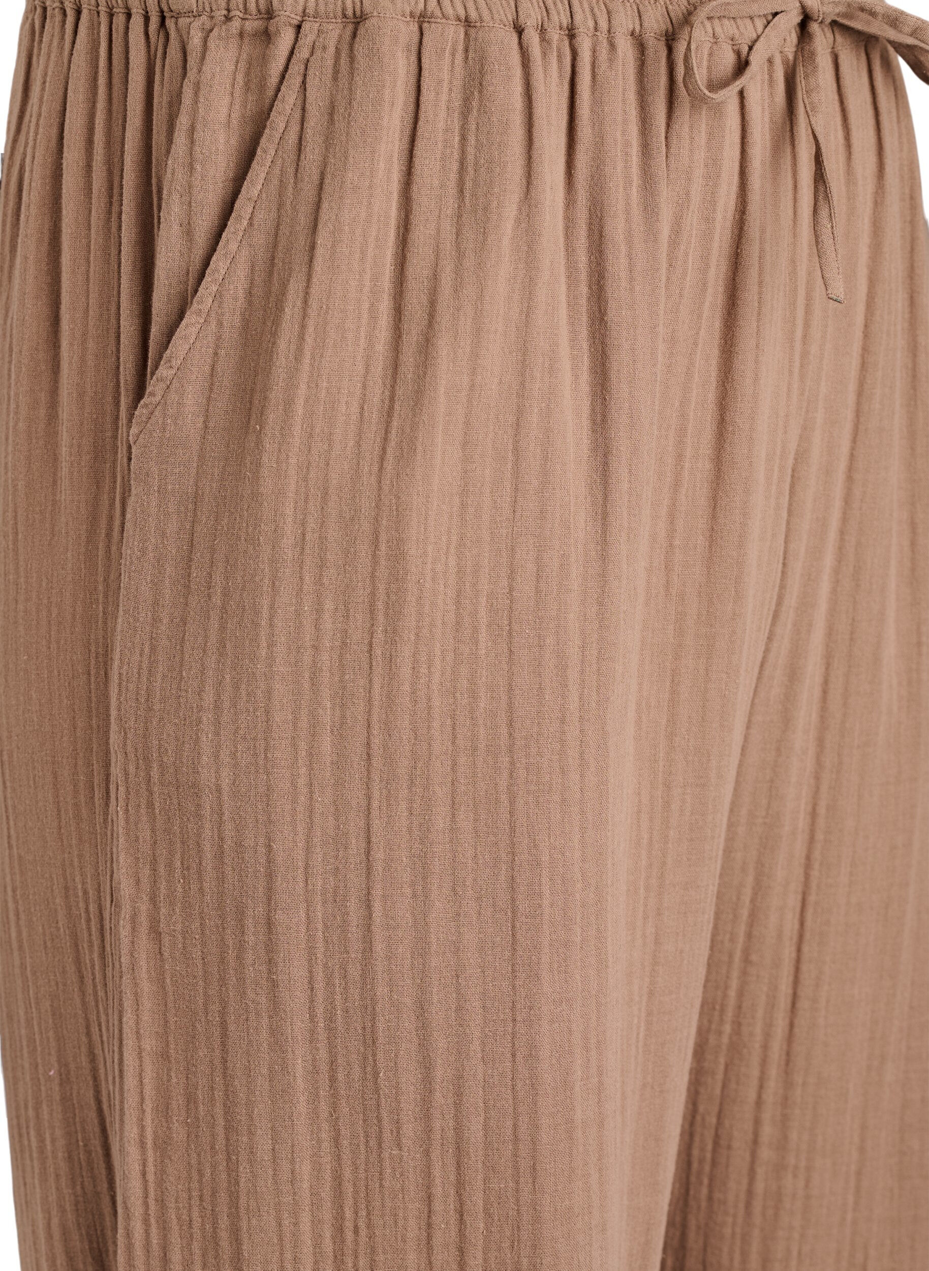 ZizzifashionHigh-waisted cotton muslin trousers with loose legs, Brown, Packshot image number 2