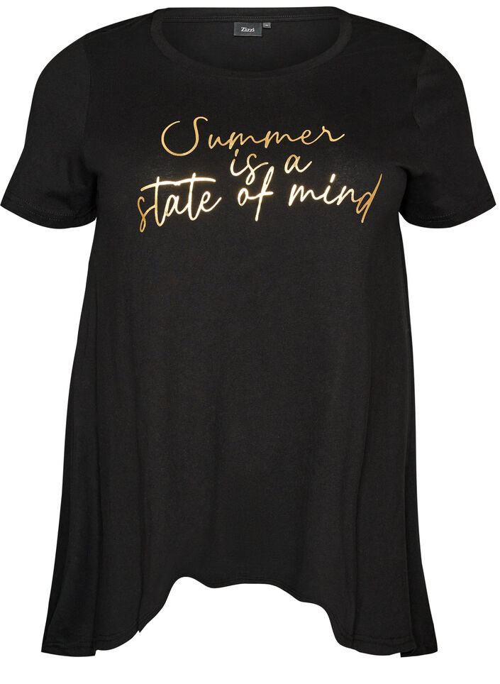 T-shirt with a round neck and A-line shape, Black, Packshot image number 0