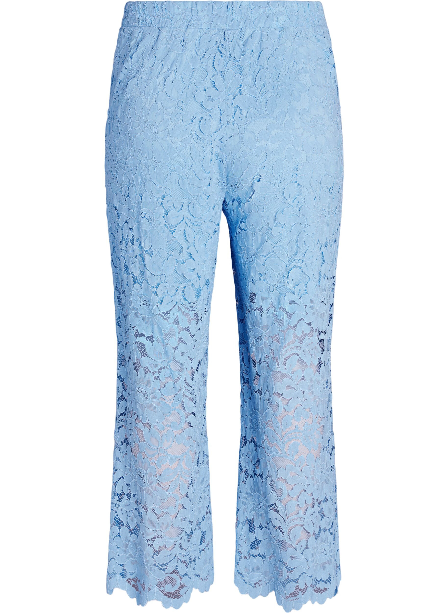 Zizzifashion High-waisted lace trousers with straight legs, Blue, Packshot image number 1