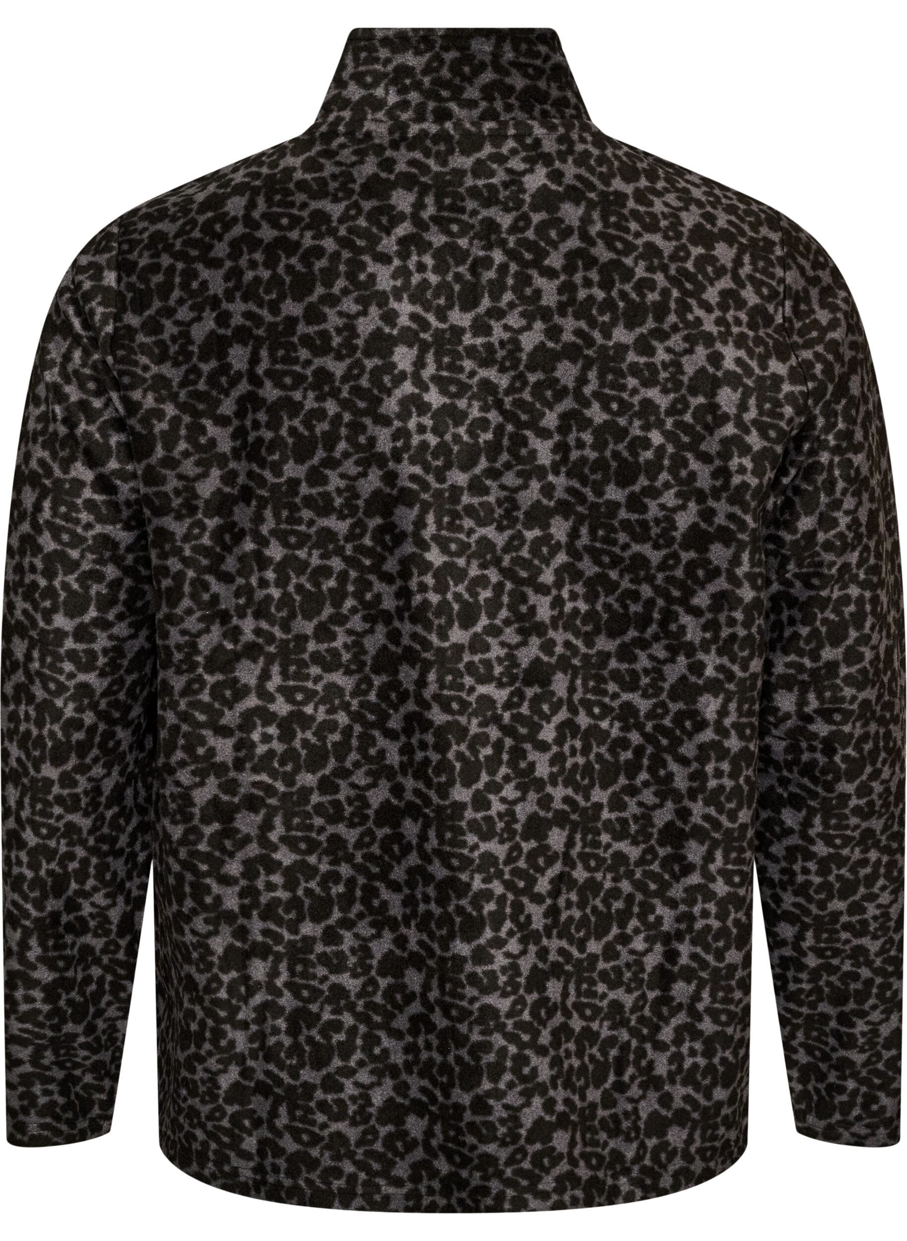 ZizzifashionFleece jacket with leopard print and a high collar, Black, Packshot image number 1
