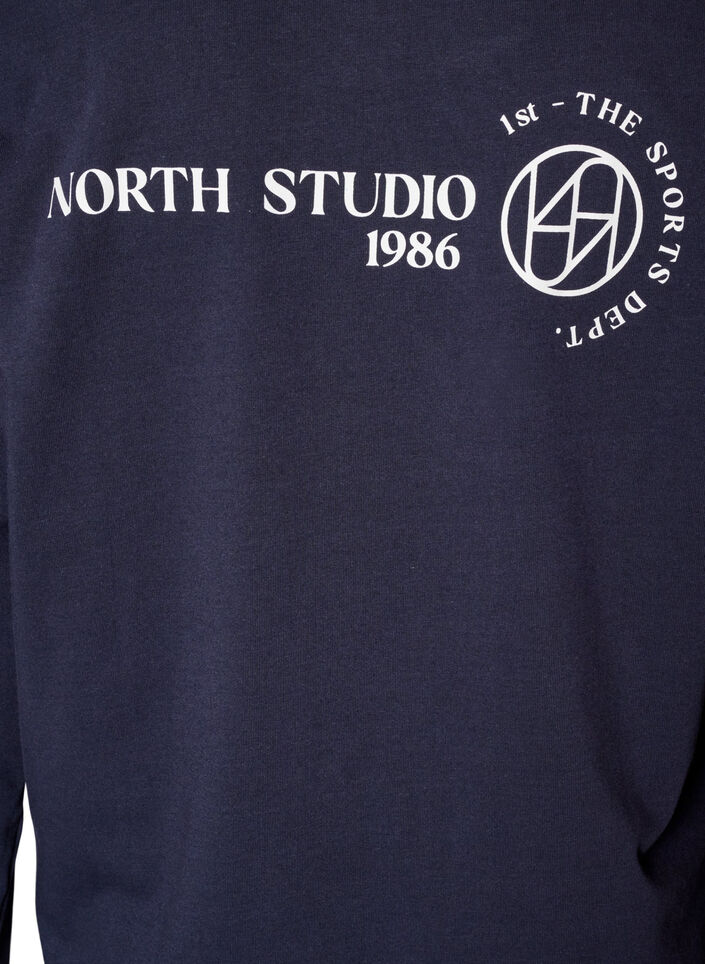 Long-sleeved jersey blouse with text print, Blue, Packshot image number 4