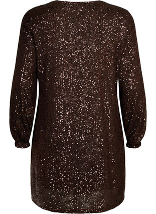 Short sequin dress with long sleeves, Chicory Coffee, Packshot image number 1