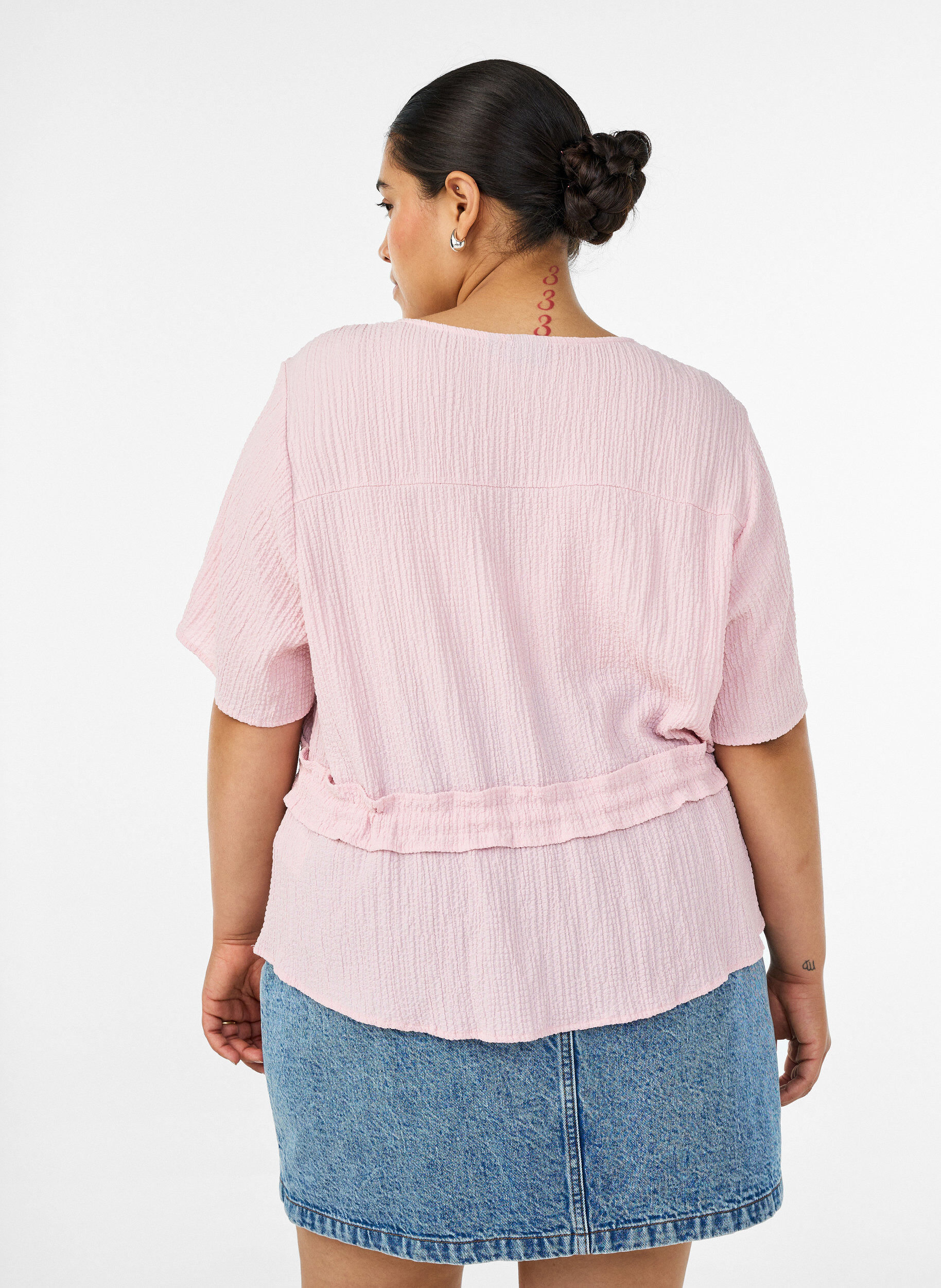 Zizzifashion Blouse with texture and a tie-waist, Pink, Model image number 2
