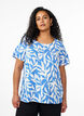 FLASH - Short sleeve viscose blouse with print, Blue, Model image number 0