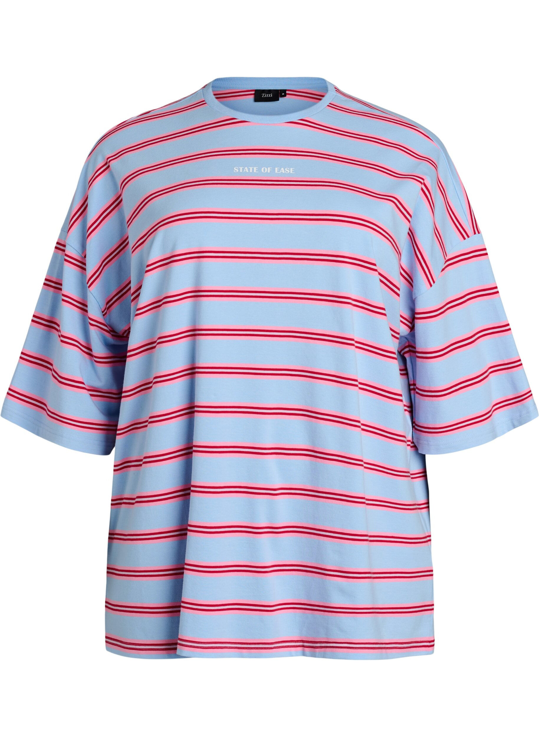 Zizzifashion Oversized T-shirt with stripes and 1/2 sleeves, Light Blue, Packshot image number 0