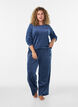 Velour blouse with embroidered text, Blue, Model image number 1
