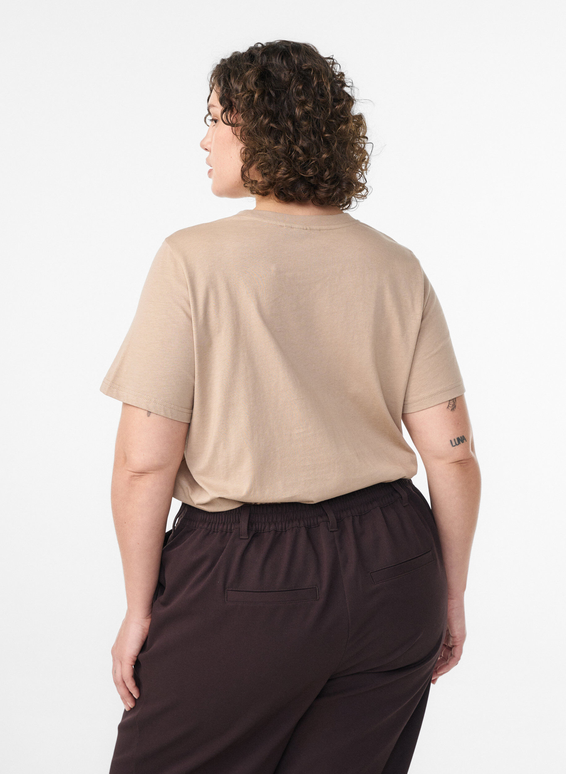 ZizzifashionBasic cotton T-shirt with round neck, Beige, Model image number 2