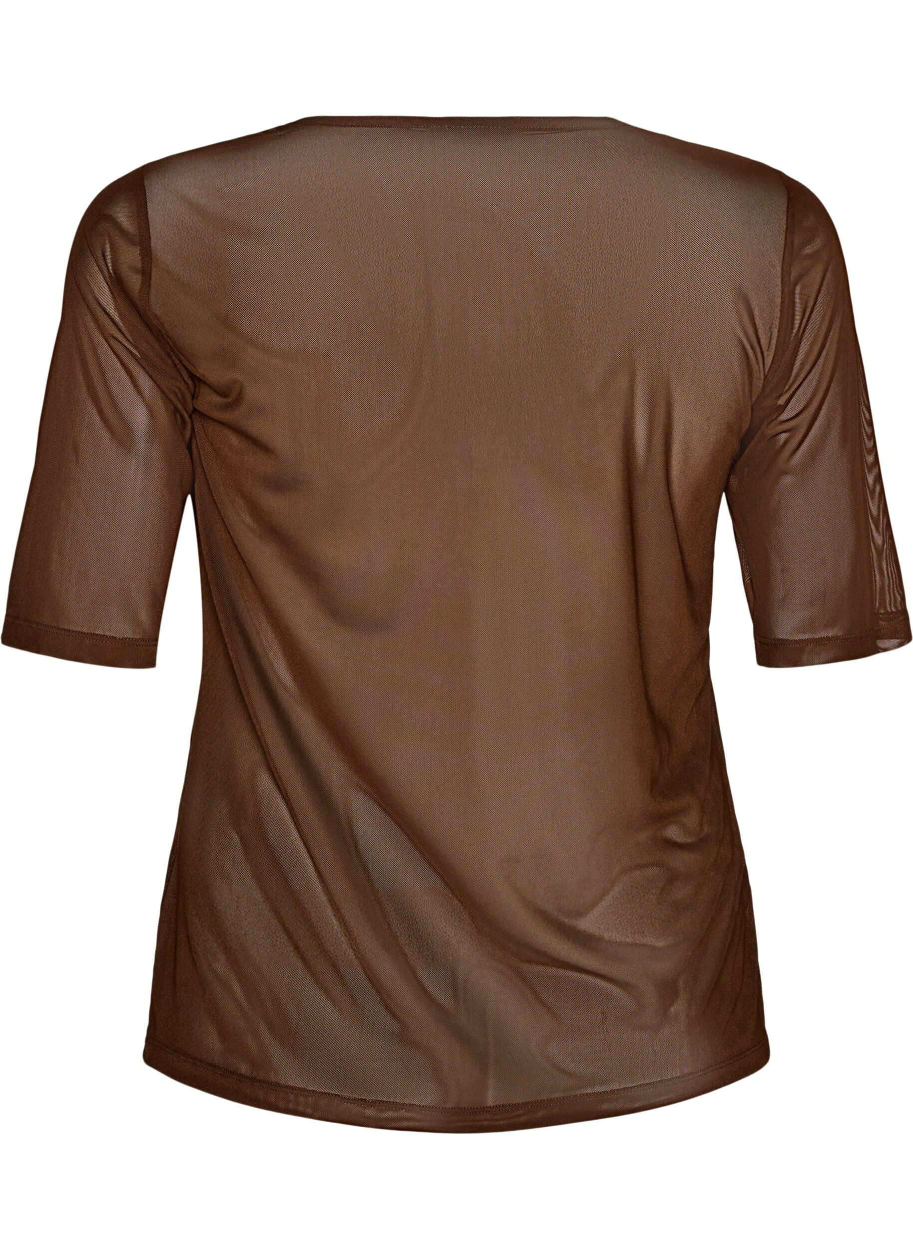 Zizzifashion Mesh top with short sleeves and round neck, Brown, Packshot image number 1