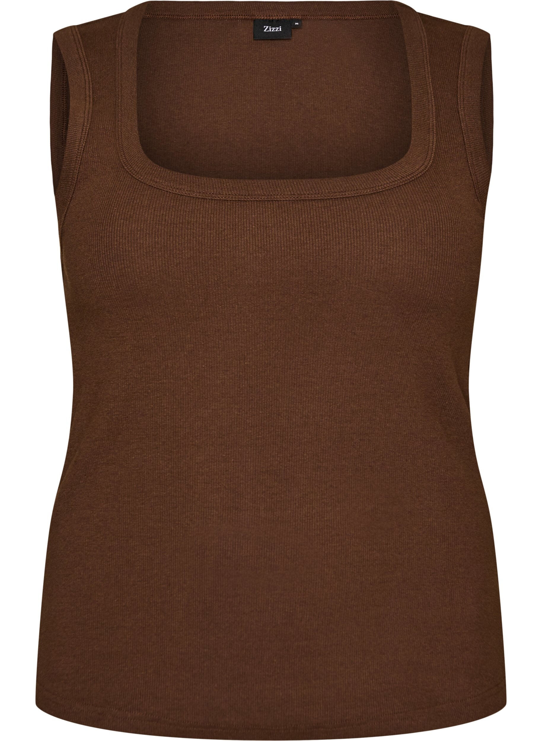 Zizzifashion Rib top with square neckline, Brown, Packshot image number 0