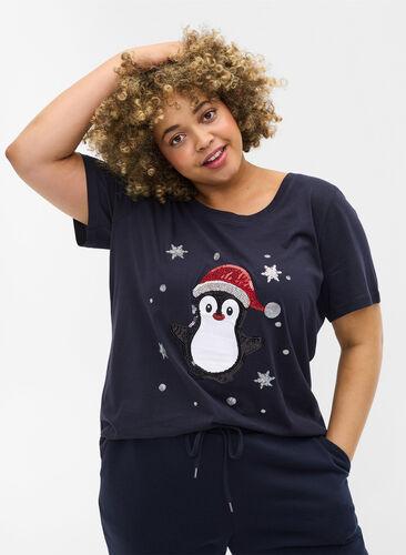 Christmas t-shirt in cotton, Night Sky Pingvin, Model image number 0