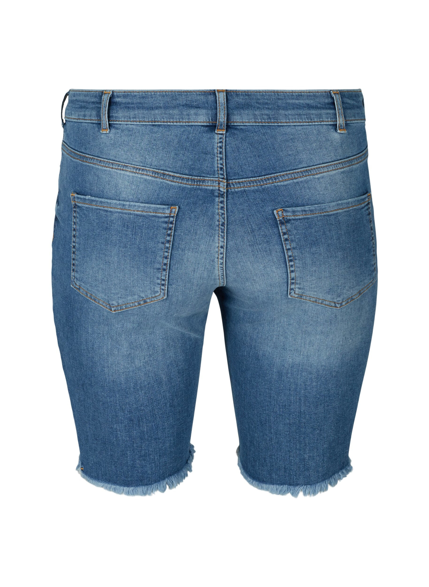 Zizzifashion High-waisted denim shorts with raw hems, Dark blue denim, Packshot image number 1