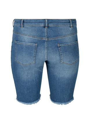 High-waisted denim shorts with raw hems, Dark blue denim, Packshot image number 1